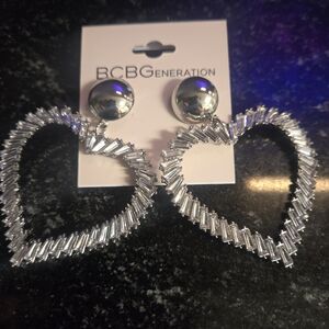 BCBGeneration Silver Heart Hoop Earrings